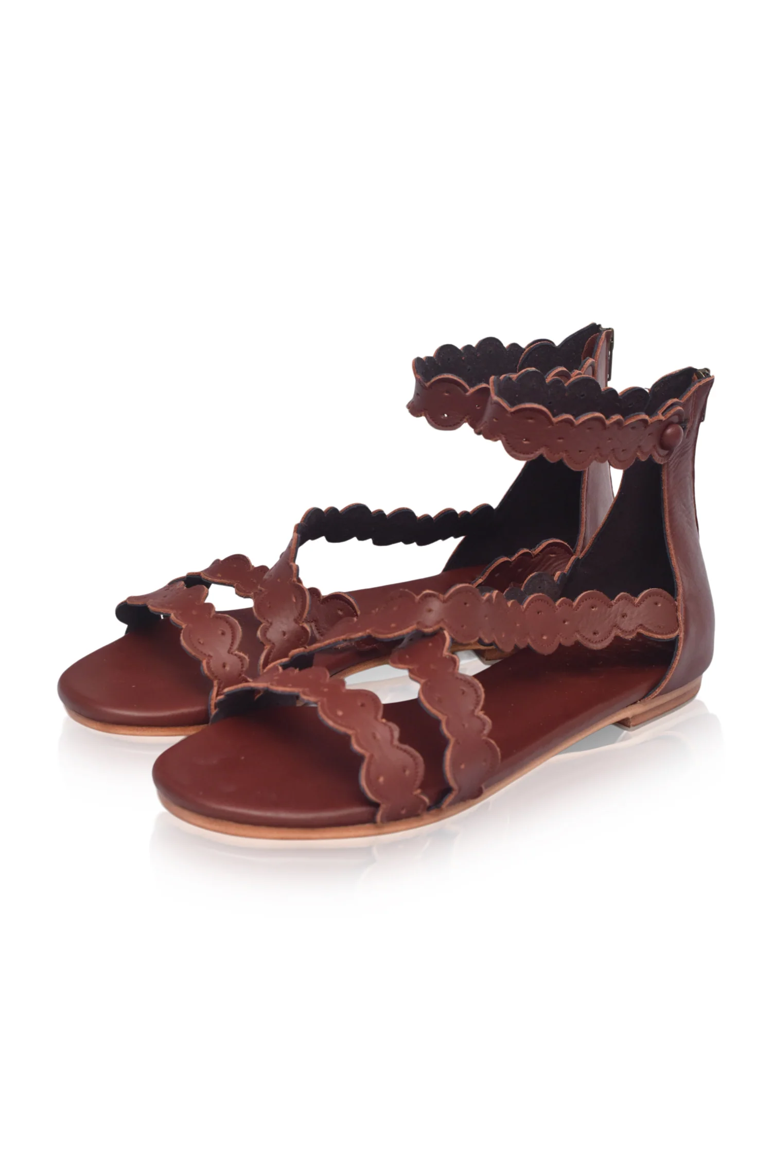 Salty Sea Scalloped Criss Cross Leather Sandals - Image 3