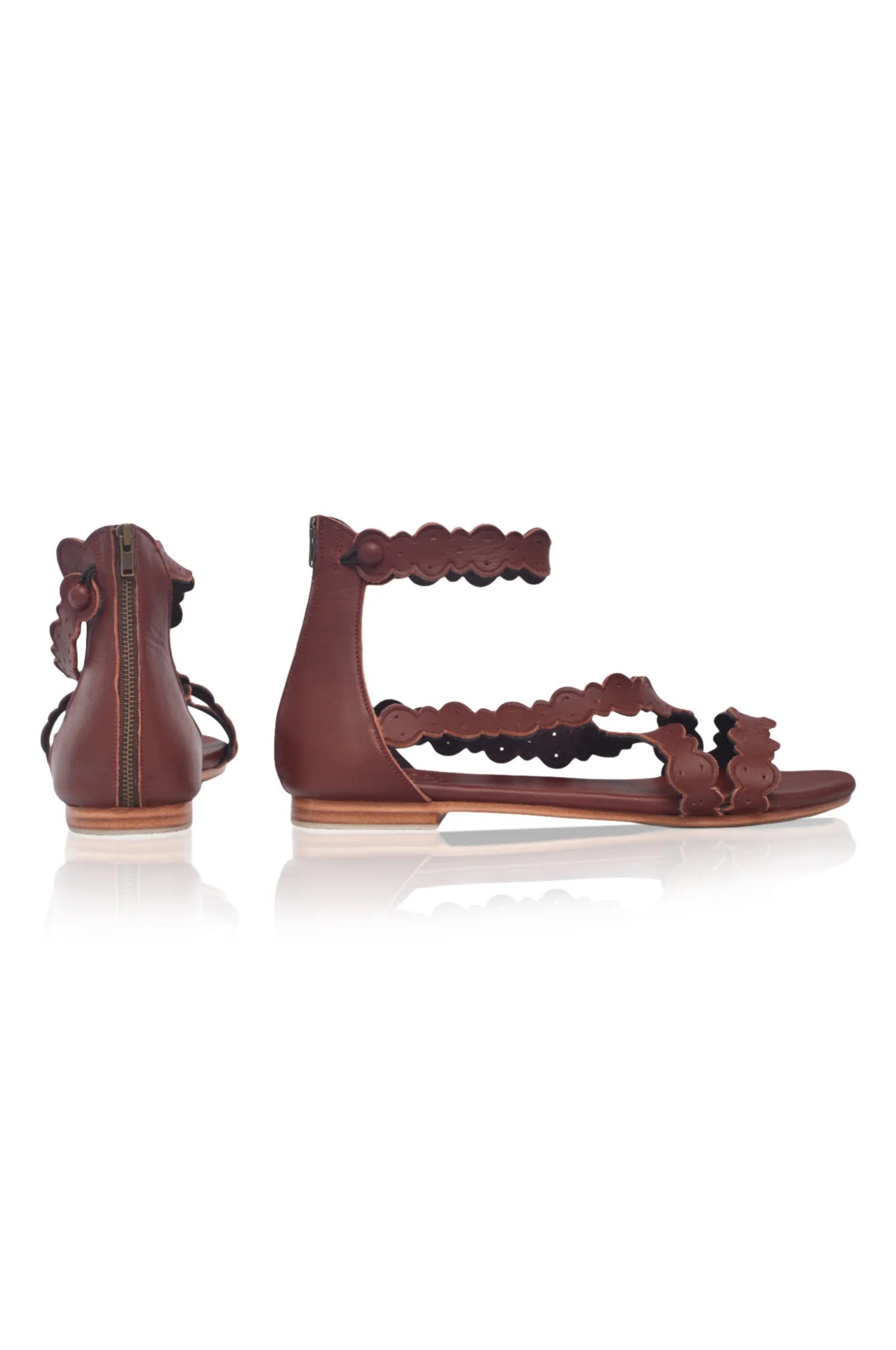 Salty Sea Scalloped Criss Cross Leather Sandals - Image 4