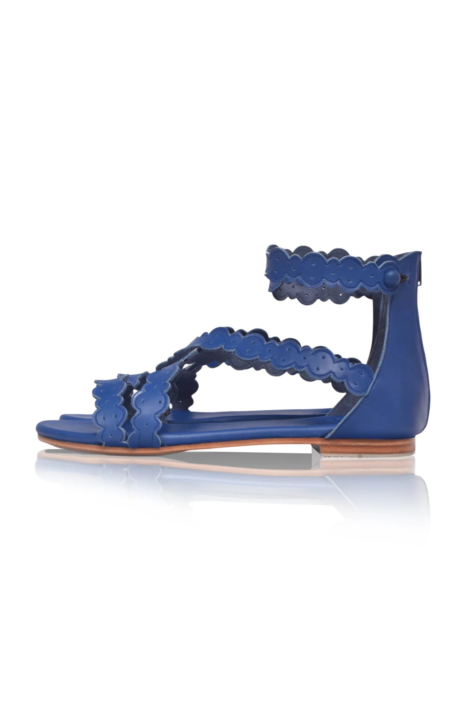 Salty Sea Scalloped Criss Cross Leather Sandals - Image 5