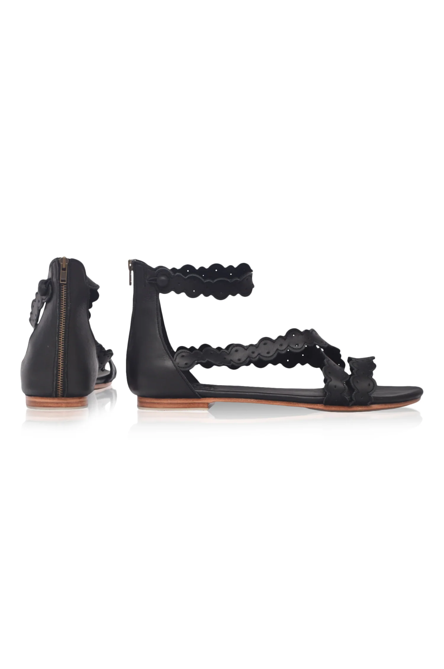 Salty Sea Scalloped Criss Cross Leather Sandals - Image 3