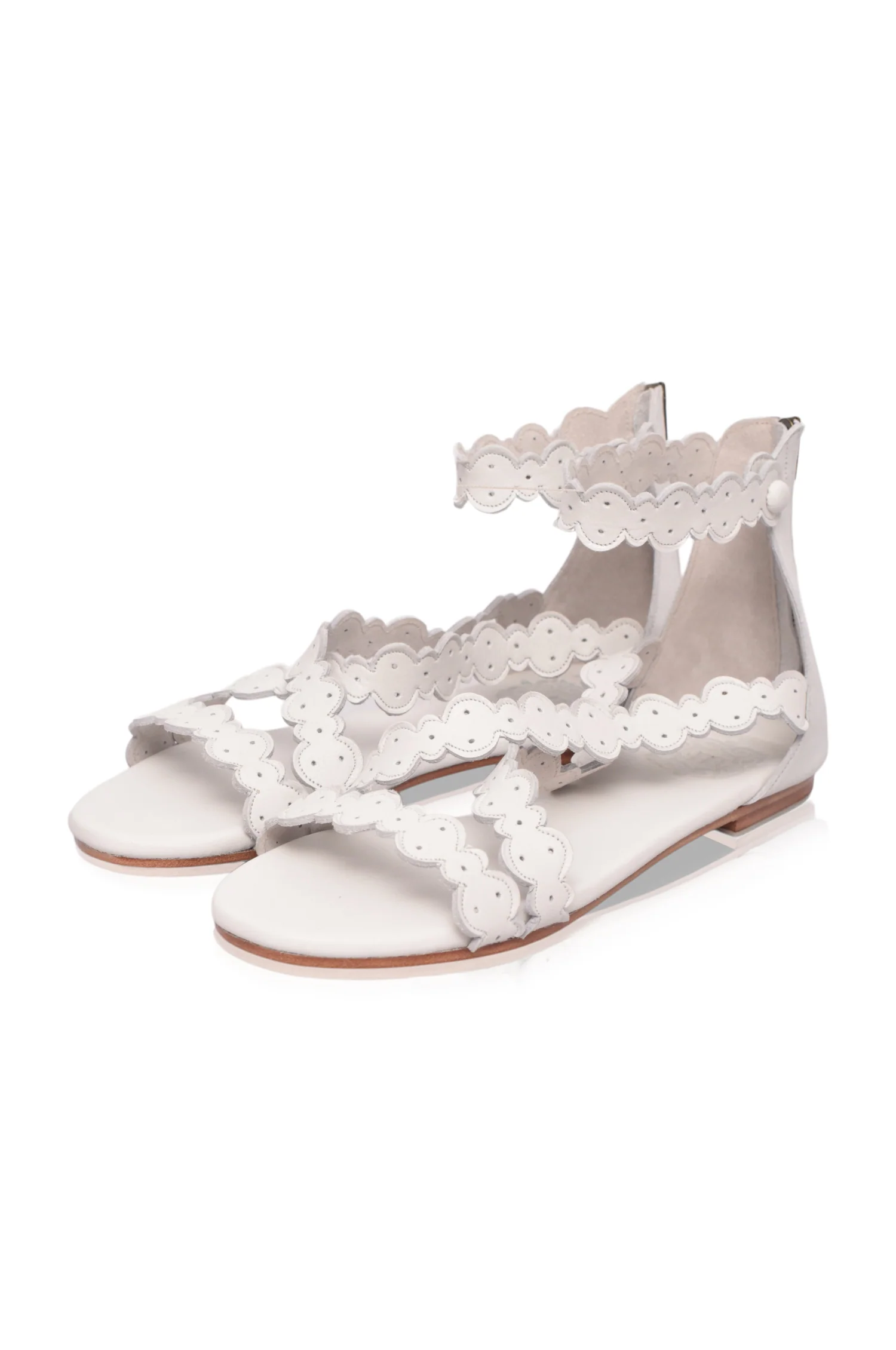 Salty Sea Scalloped Criss Cross Leather Sandals - Image 3