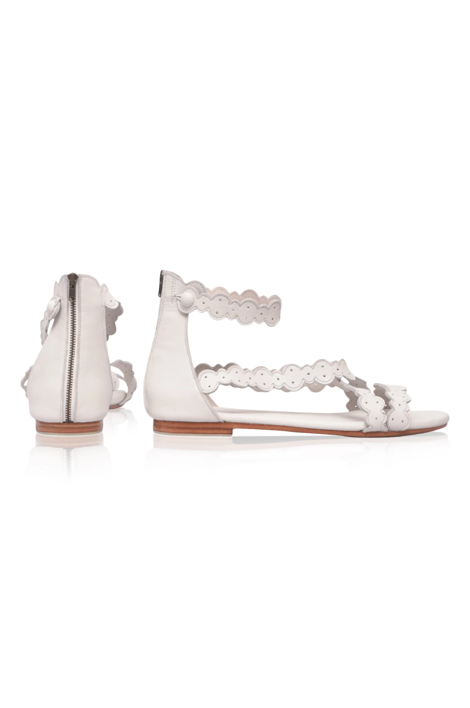 Salty Sea Scalloped Criss Cross Leather Sandals - Image 4