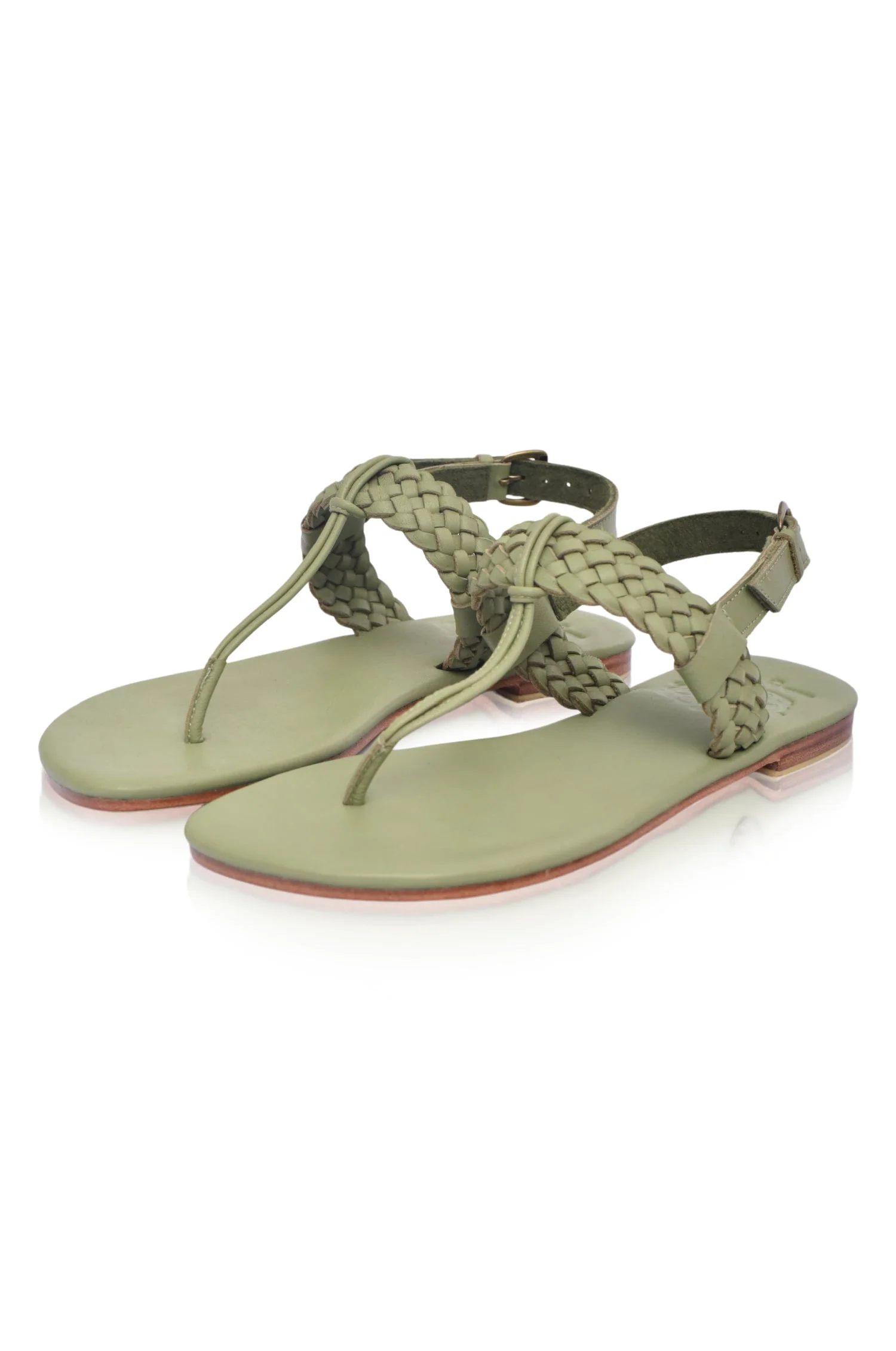 Venetian Braided T-Strap Leather Sandals - Image 3
