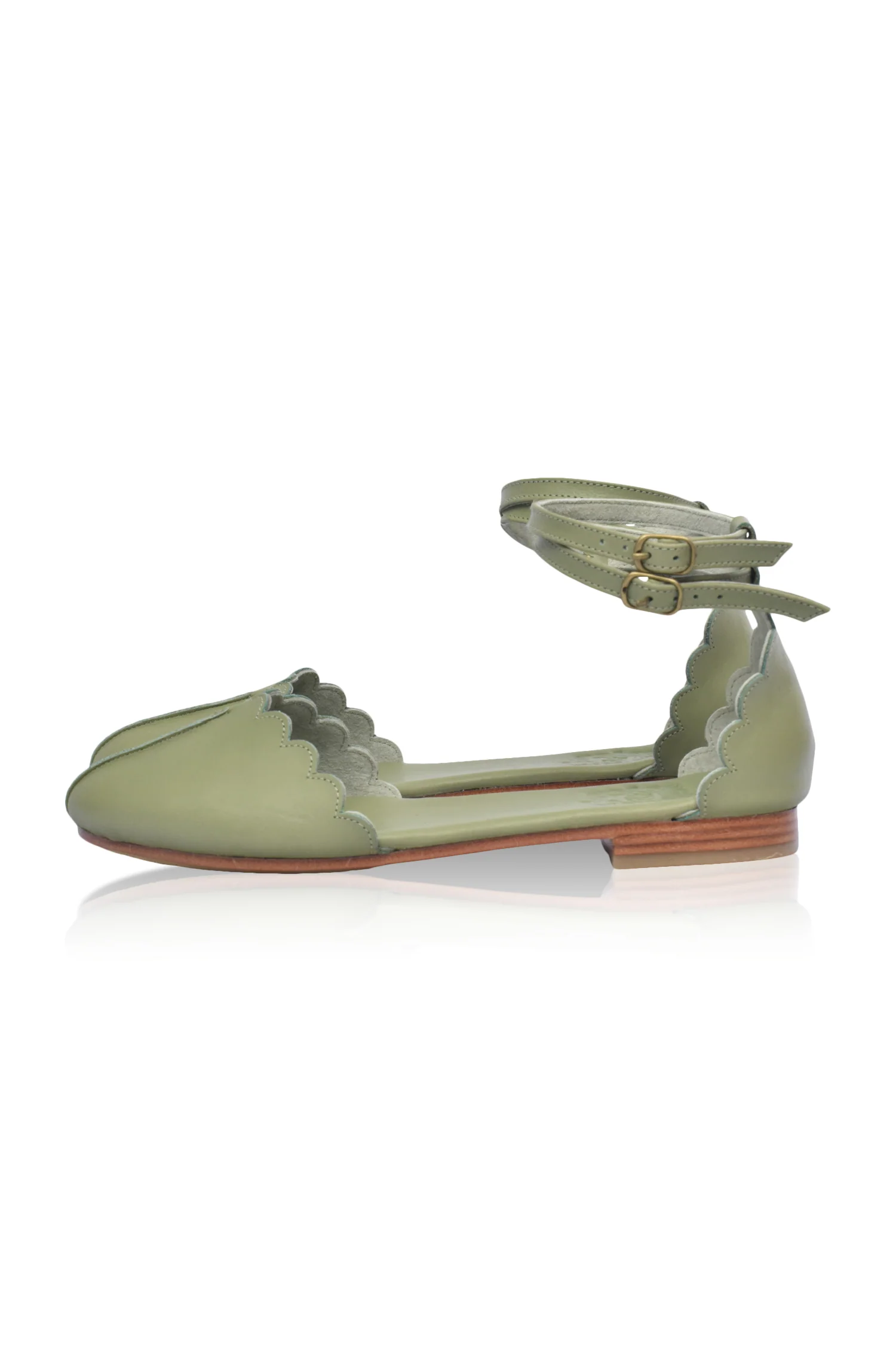 Venus Almond Toe Scalloped Leather Flats - Image 3
