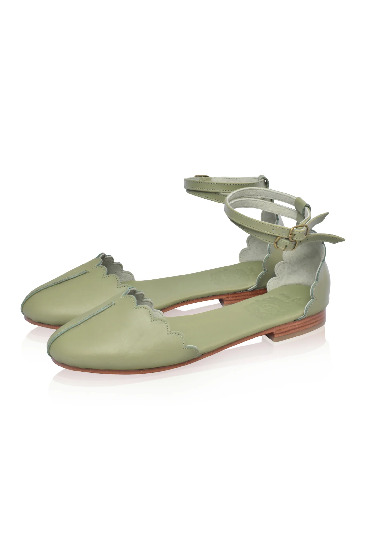Venus Almond Toe Scalloped Leather Flats - Image 4