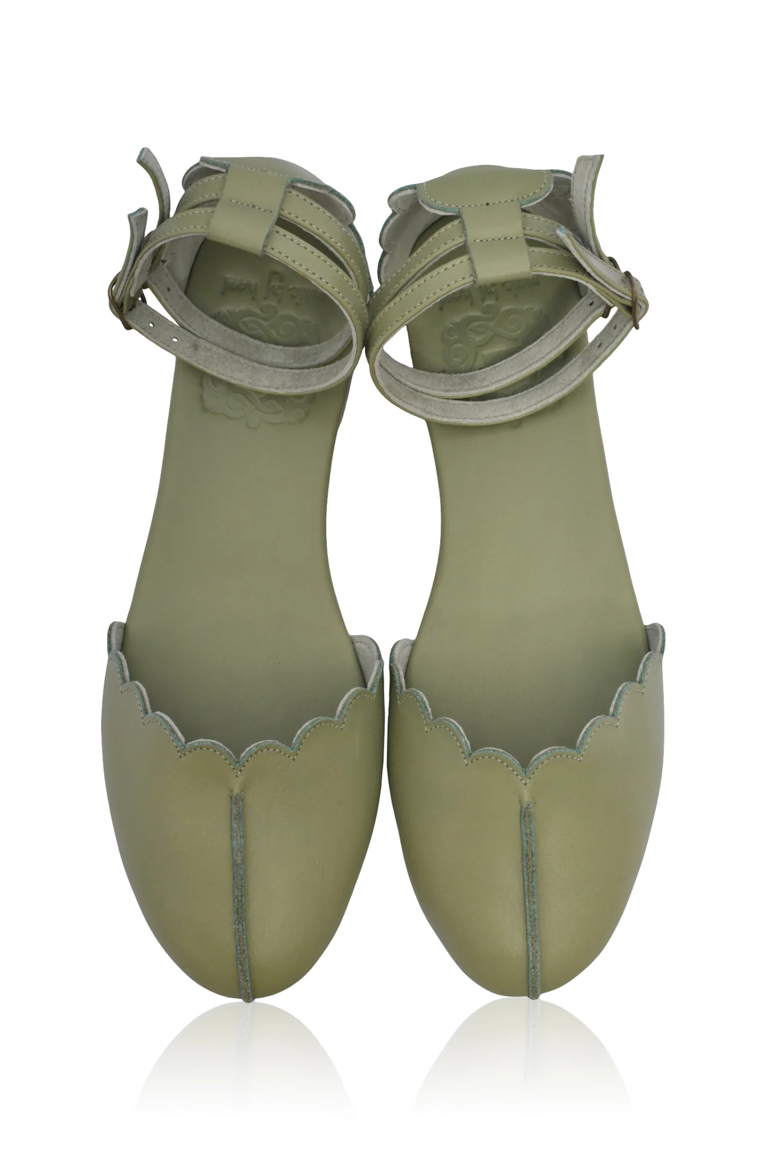 Venus Almond Toe Scalloped Leather Flats - Image 5