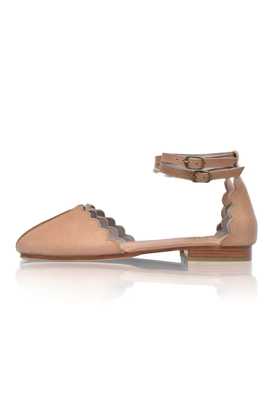 Venus Almond Toe Scalloped Leather Flats - Image 7