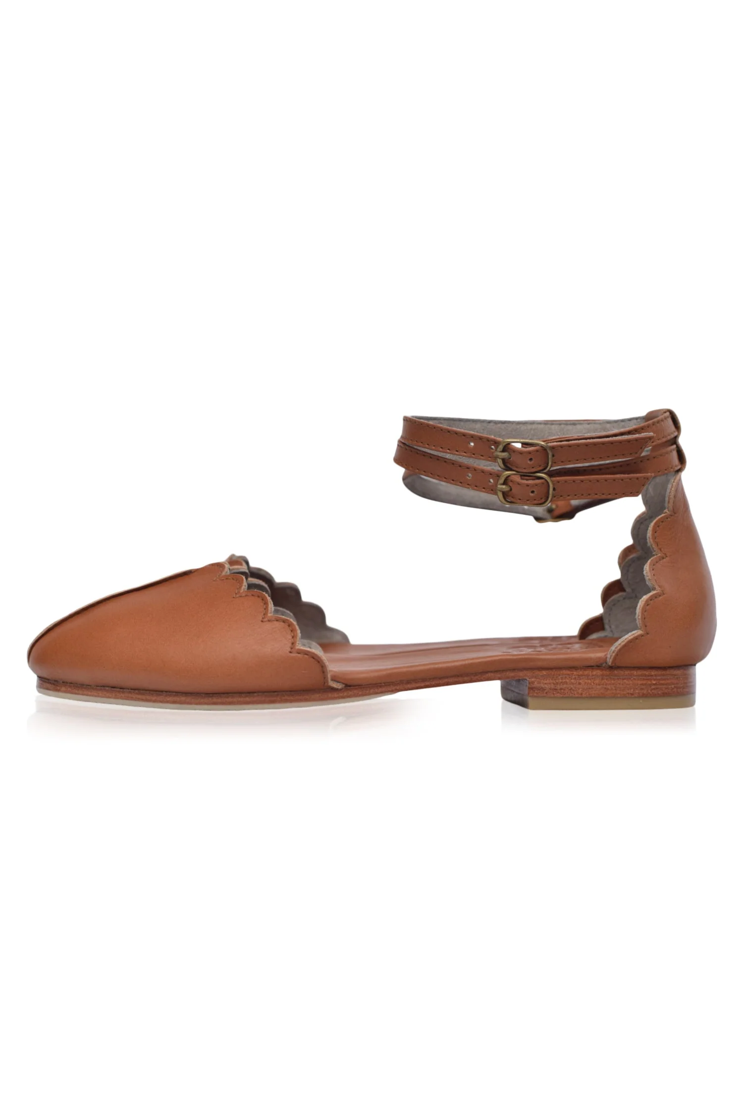 Venus Almond Toe Scalloped Leather Flats - Image 8